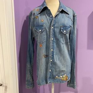 Remi Relief Embroidered Denim Top